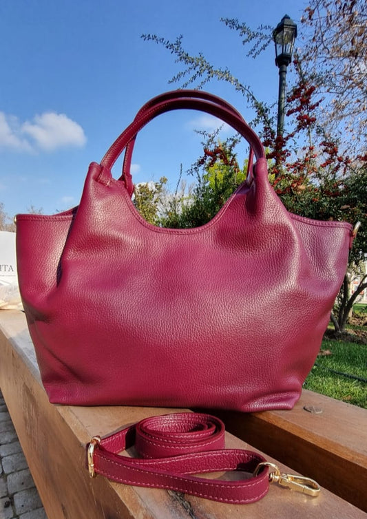 Cartera de cuero italiana auténtica estilo Tote, fabricada a mano por artesanos florentinos.