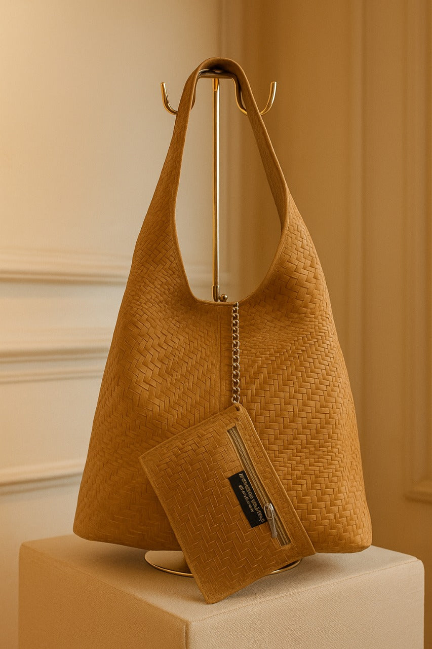 Cartera de cuero italiana auténtica hecha a mano.
