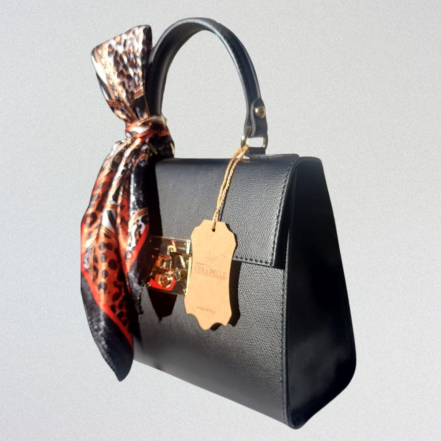 Mini Tote Florence en cuero italiano negro con pañuelo | Rita Firenze