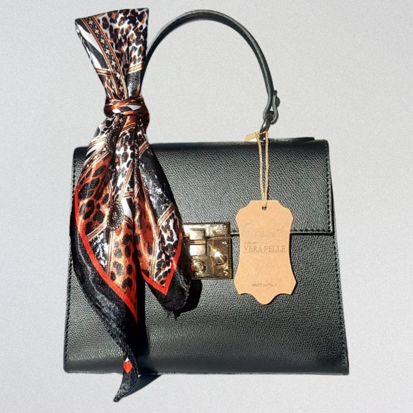 Mini Tote Florence en cuero italiano negro con pañuelo | Rita Firenze